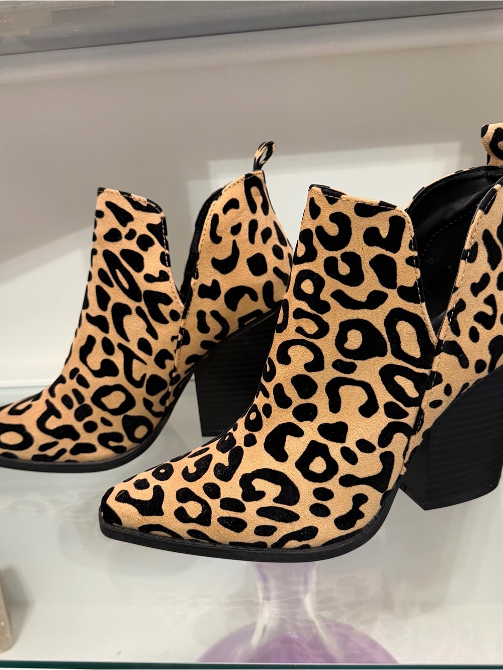 Qupid Leopard Print Ankle Booties in Tan and Black